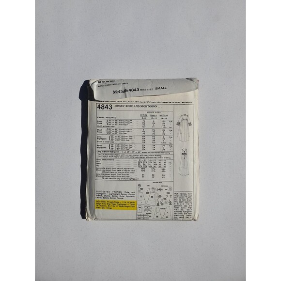 Vintage McCall’s 4843 Robe & Nightgown Pattern (Uncut) - Picture 3 of 3